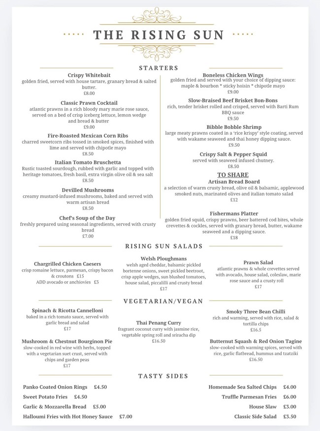 Evening Menu