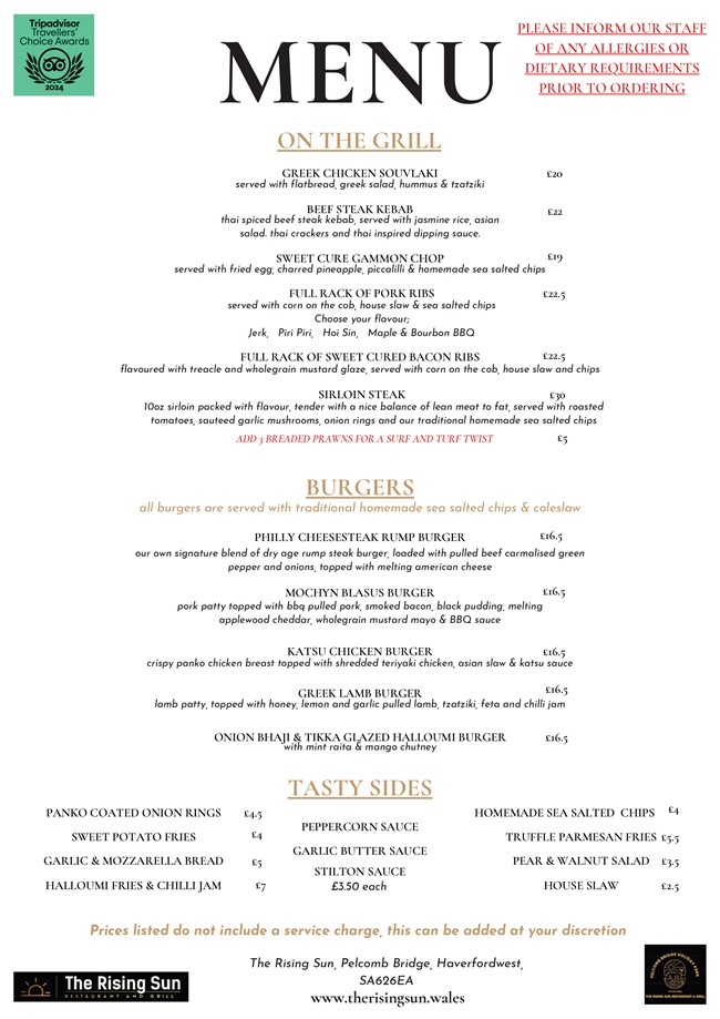 Evening Menu