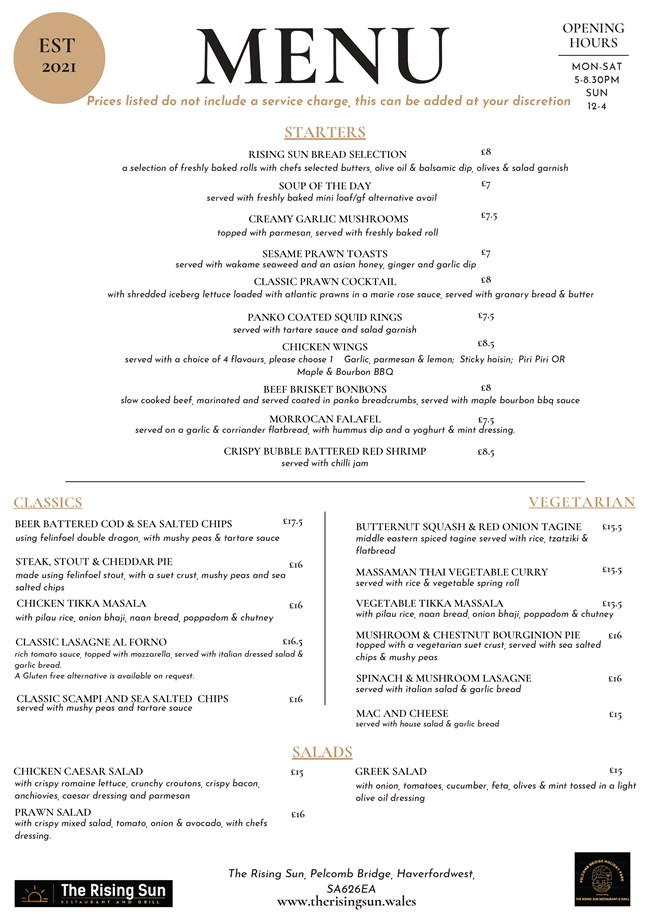 Evening Menu